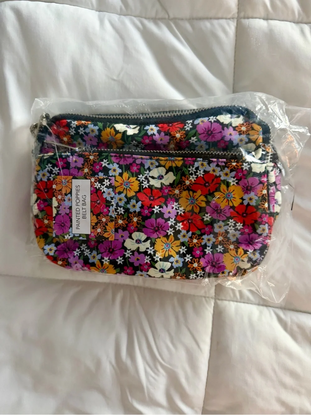 Brighton Floral Zip Cosmetic Pouch - Black with Purple, Orange & Yellow Flowers